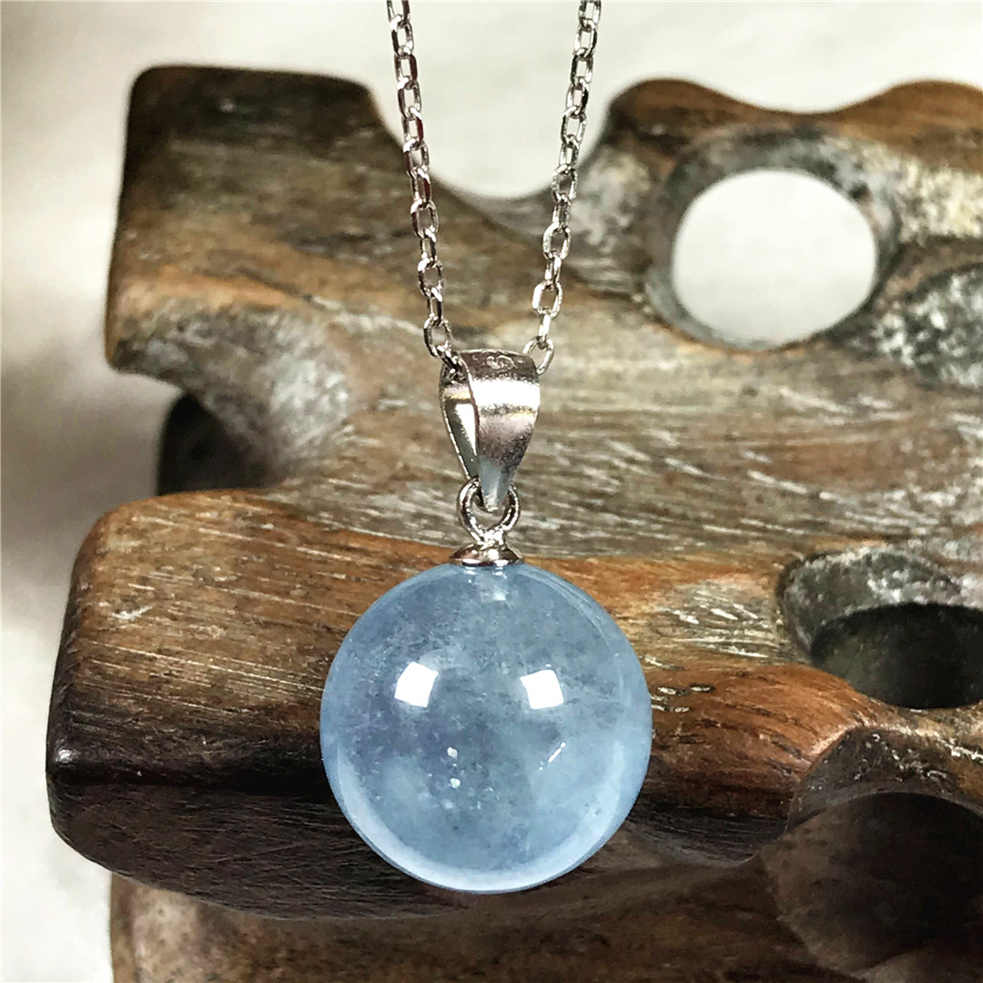 13mm Natural Blue Aquamarine P - 925 Sterling Silver Chain Necklace Men ulasan dan harga