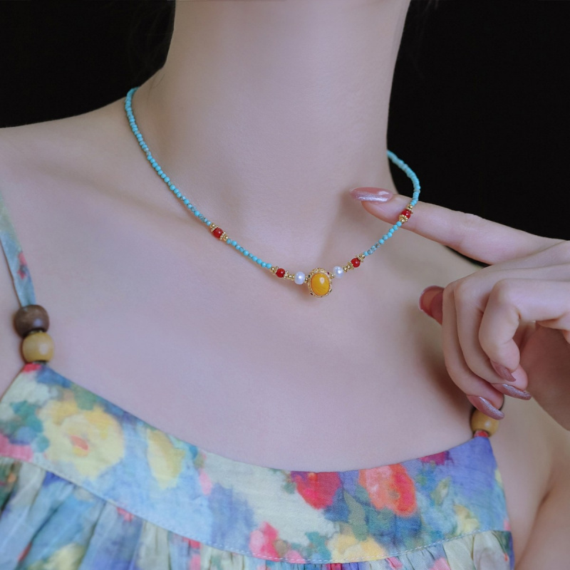 New Arrival Vintage Blue Turqu - Pearl Choker Necklace Vintage ulasan dan harga